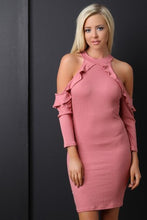 Cold Shoulder Ruffle Midi Dress