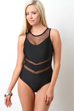 Sporty Chevron Mesh Swimsuit