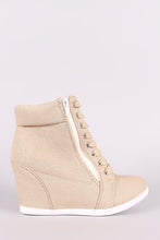 Linen Lace-Up High Top Wedge Sneaker