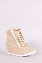 Linen Lace-Up High Top Wedge Sneaker