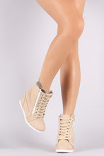 Linen Lace-Up High Top Wedge Sneaker