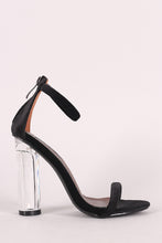 Crushed Velvet Ankle Strap Chunky Lucite Heel