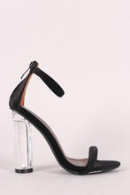 Crushed Velvet Ankle Strap Chunky Lucite Heel